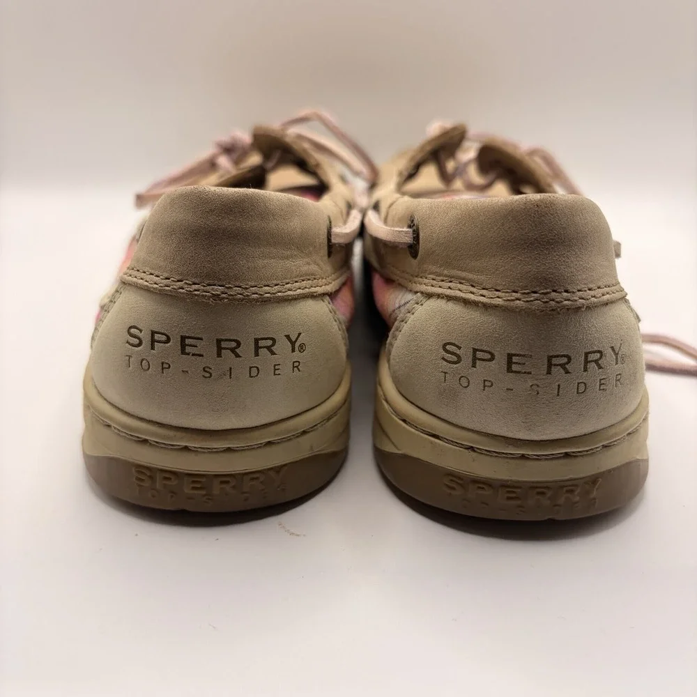 Sperry Top-Sider Women's 9M Tan Leather Pink Plaid Boat Shoes Loafers